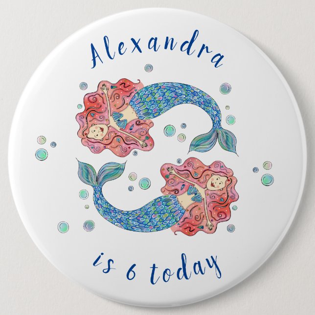 Macaron Rond 15,2 Cm Sirènes personnalisées Bouton d'âge d'anniversaire (Devant)