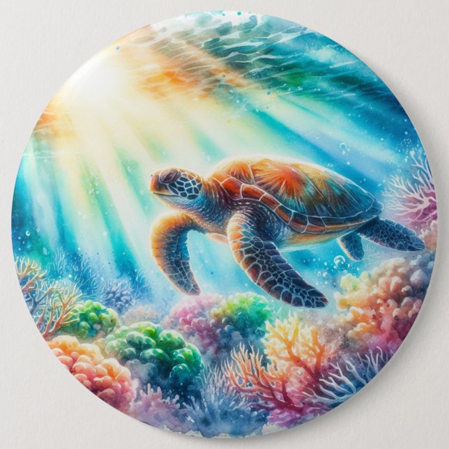 Macaron Rond 15,2 Cm Sous la tortue de mer (Devant)