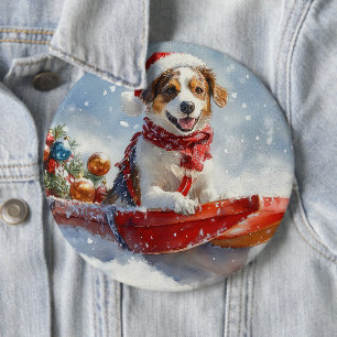 Macaron Rond 15,2 Cm Spaniel Breton dans un traîneau de Noël