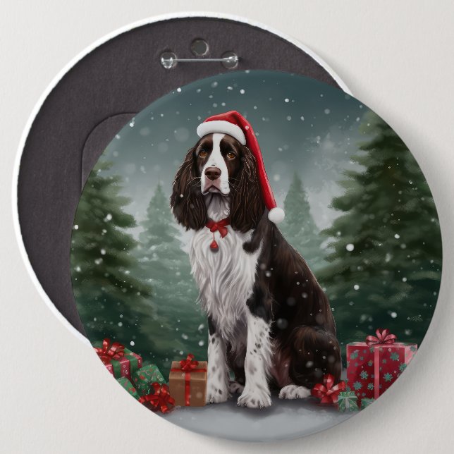 Macaron Rond 15,2 Cm Springer Spaniel Chien dans la neige Noël (Devant & derrière)