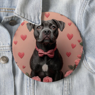 Macaron Rond 15,2 Cm Staffordshire américain avec Roses - Saint-Valenti