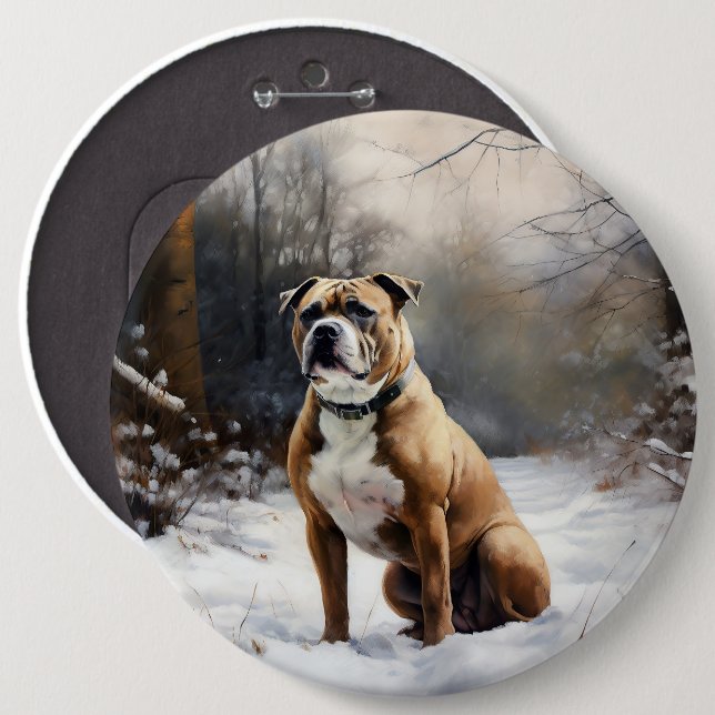 Macaron Rond 15,2 Cm Staffordshire Bull Terrier Laisser neiger Noël (Devant & derrière)