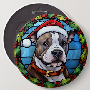 Macaron Rond 15,2 Cm Staffordshire Bull Terrier Vitrail Noël