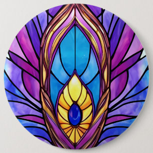 Macaron Rond 15,2 Cm Style Art Nouveau Vitrage Peacock Plumes