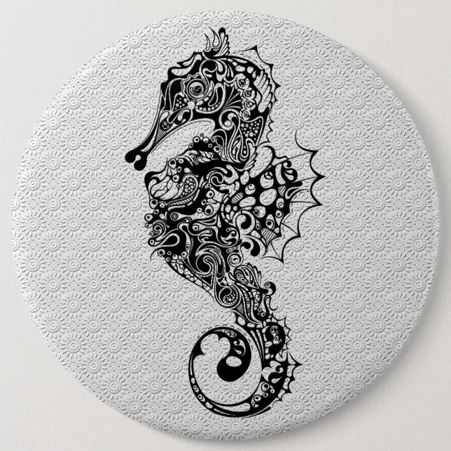 Macaron Rond 15,2 Cm Style Seahorse-Blanc-Noir-Tatouage (Devant)