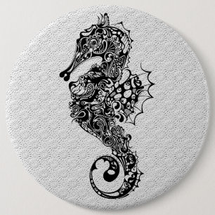 Macaron Rond 15,2 Cm Style Seahorse-Blanc-Noir-Tatouage