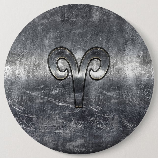 Macaron Rond 15,2 Cm Symbole Zodiac Aries en acier argenté (Devant)