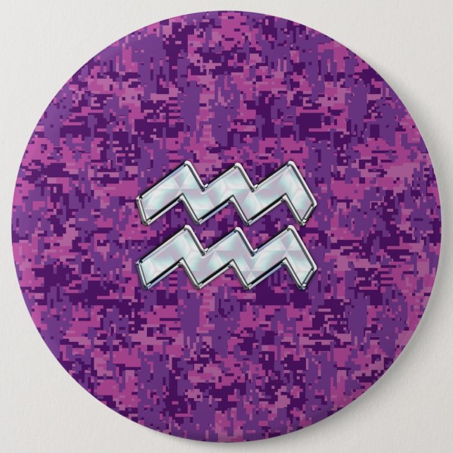 Macaron Rond 15,2 Cm Symbole Zodiaque Aquarius sur camo numérique fuchs (Devant)