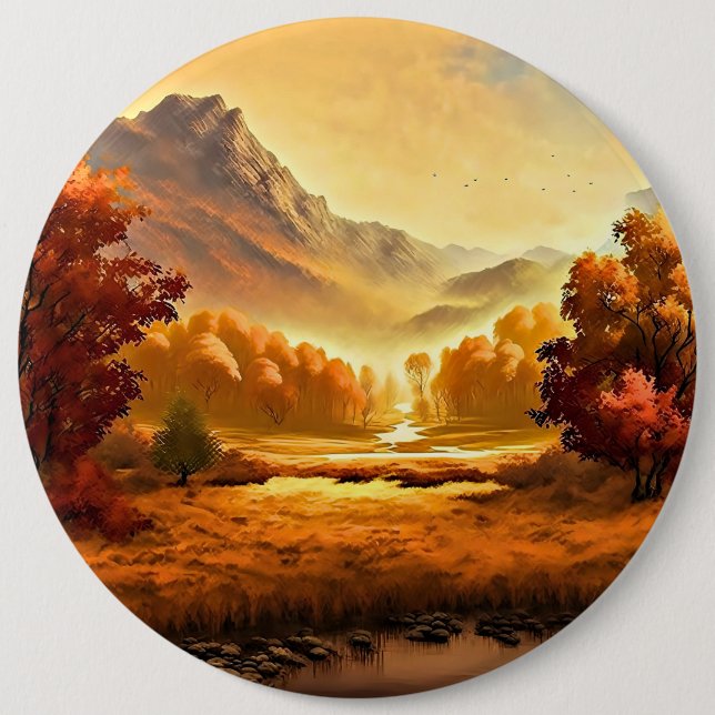 Macaron Rond 15,2 Cm Tableau Paysage Automne-68754 (Devant)