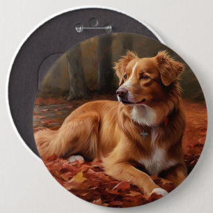 Macaron Rond 15,2 Cm Térrier du Duck de Nouvelle-Écosse en automne feui