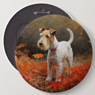 Macaron Rond 15,2 Cm Terrier Wirefox dans les feuilles d'automne chute 