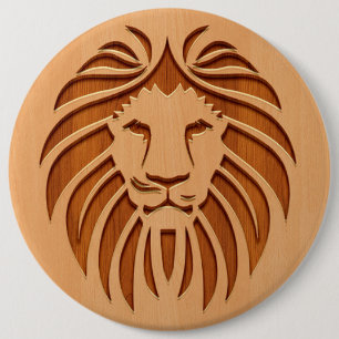 Macaron Rond 15,2 Cm Tête de lion gravée sur le bois