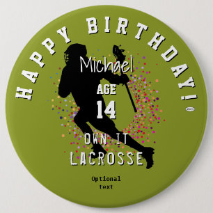 Macaron Rond 15,2 Cm Thème LaCrosse Bouton d'anniversaire HAMbyWG