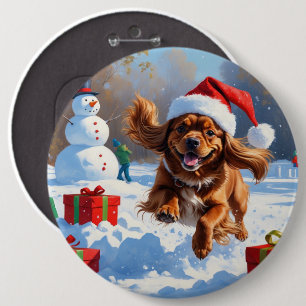 Macaron Rond 15,2 Cm Tibétain Spaniel courant dans la neige avec un cha
