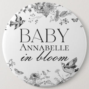 Macaron Rond 15,2 Cm Toile De Jouy Vintage Floral Bébé Hôpital Noir