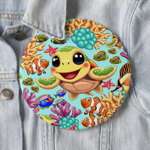Macaron Rond 15,2 Cm Tortue de mer Bébé heureux et mignonne personnage
