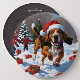 Macaron Rond 15,2 Cm Treeing Walker Coonhound enneigé avec un chapeau d