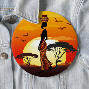 Macaron Rond 15,2 Cm Une belle femme africaine Silhouette sur les solei