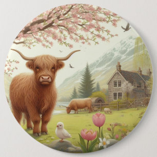 Macaron Rond 15,2 Cm Vache des hautes terres mignonne, florale/printani
