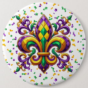 Macaron Rond 15,2 Cm Vert jaune pourpre Mardi Gras fleur de lis