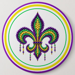 Macaron Rond 15,2 Cm Vert jaune pourpre Mardi Gras fleur de lis