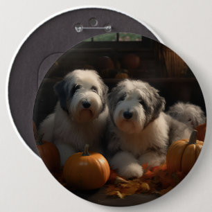 Macaron Rond 15,2 Cm Vieux anglais Sheepdog Chiot Chiot Automne Citroui