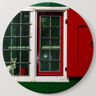 Macaron Rond 15,2 Cm Vintage Rouge Vert Blanc Hollandais Fenêtre Folklo