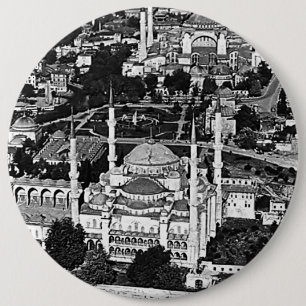 Macaron Rond 15,2 Cm Vintage Turquie Istanbul bleu mosquée vue d'ensemb