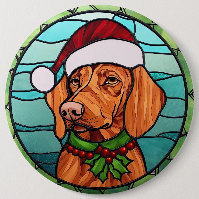Macaron Rond 15,2 Cm Vizsla Vitraux de Noël (Devant)