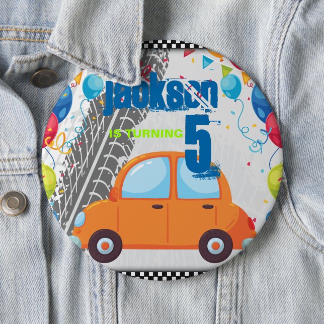 Macaron Rond 15,2 Cm Voitures et pistes d'anniversaire (En situation)