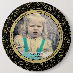 Macaron Rond 15,2 Cm Votre photo :  40e Numéro Motif or et noir