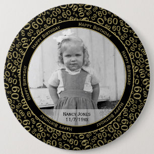 Macaron Rond 15,2 Cm Votre photo :  soixantième Or et noir de motif de
