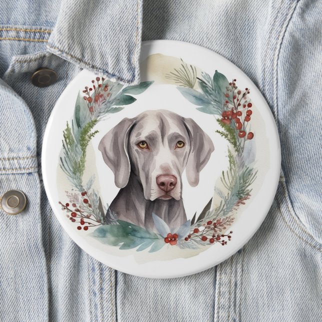 Macaron Rond 15,2 Cm Weimaraner Christmas Wreath Festive Pup (En situation)