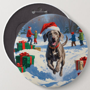 Macaron Rond 15,2 Cm Weimaraner courant dans la neige avec un chapeau d