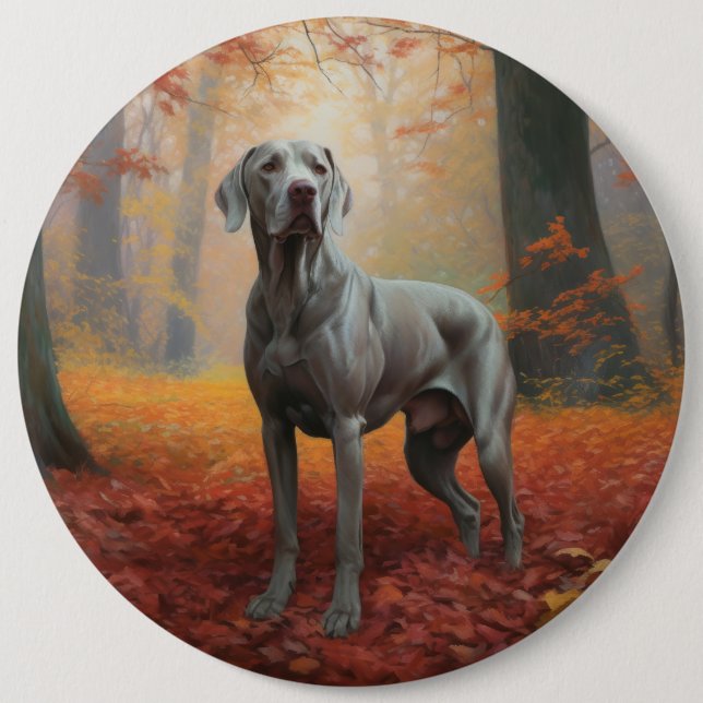 Macaron Rond 15,2 Cm Weimaraner en automne Leaves automne Inspire (Devant)