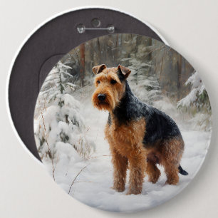Macaron Rond 15,2 Cm Welsh Terrier Laisser Neige Noël