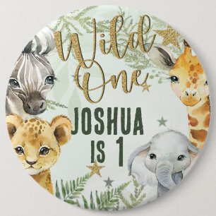 Macaron Rond 15,2 Cm Wild One Safari Animaux 6 cm Insigne rond