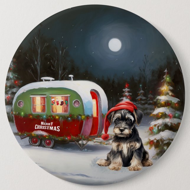 Macaron Rond 15,2 Cm Winter Schnauzer Caravan Christmas Adventure (Devant)