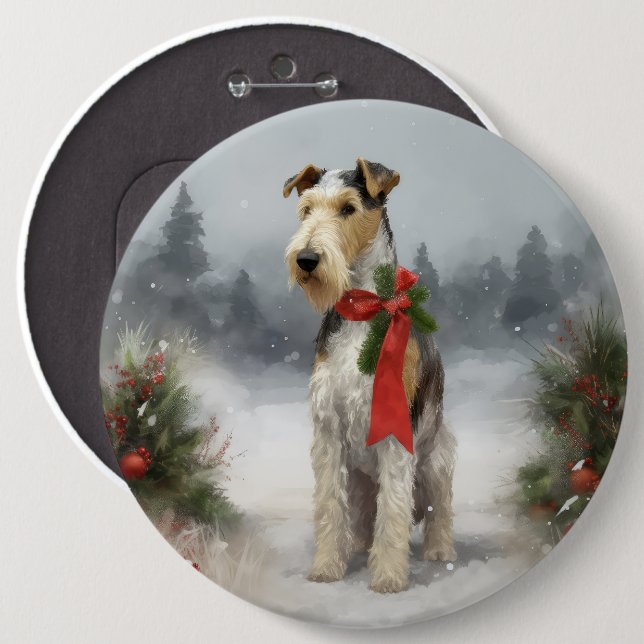 Macaron Rond 15,2 Cm Wirefox Terrier Chien de Noël de neige (Devant & derrière)