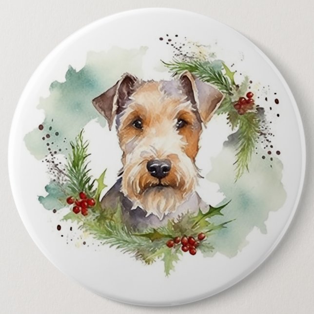 Macaron Rond 15,2 Cm Wirefox Terrier Festive de Noël Wreath Pup (Devant)