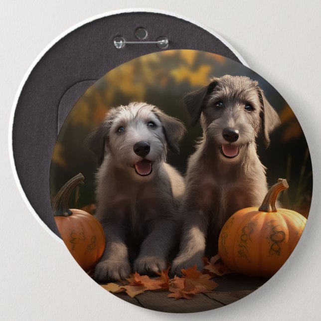 Macaron Rond 15,2 Cm Wolfhound Chiot Automne Citrouille de plaisir (Devant & derrière)