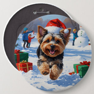 Macaron Rond 15,2 Cm Yorkipoo courant dans la neige avec un chapeau de