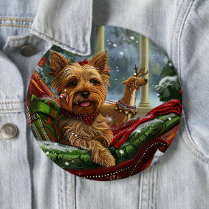 Macaron Rond 15,2 Cm Yorkshire Terrier Chien Fête de Noël