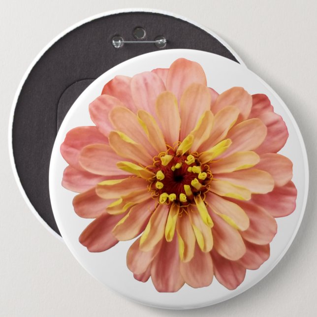 Macaron Rond 15,2 Cm Zinnia Floral Flower Nature Photographie (Devant & derrière)