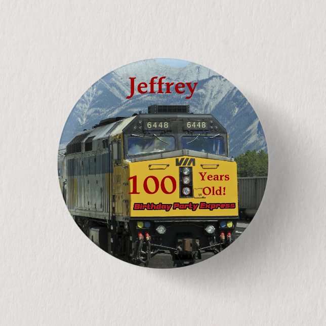 Macaron Rond 2,50 Cm 100 ans, train ferroviaire Anniversaire Bouton Pin (Devant)