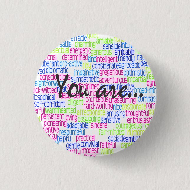 Macaron Rond 2,50 Cm 100 mots positifs qui vous décrivent ! (Devant)