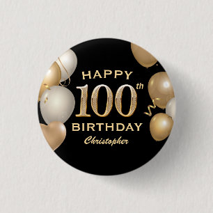Macaron Rond 2,50 Cm 100e fête d'anniversaire Ballons Noir et Or