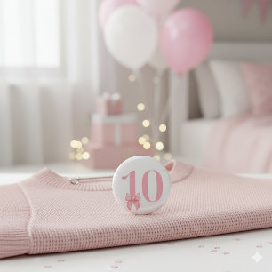 Macaron Rond 2,50 Cm 10e anniversaire Fille rose Bouton Bow