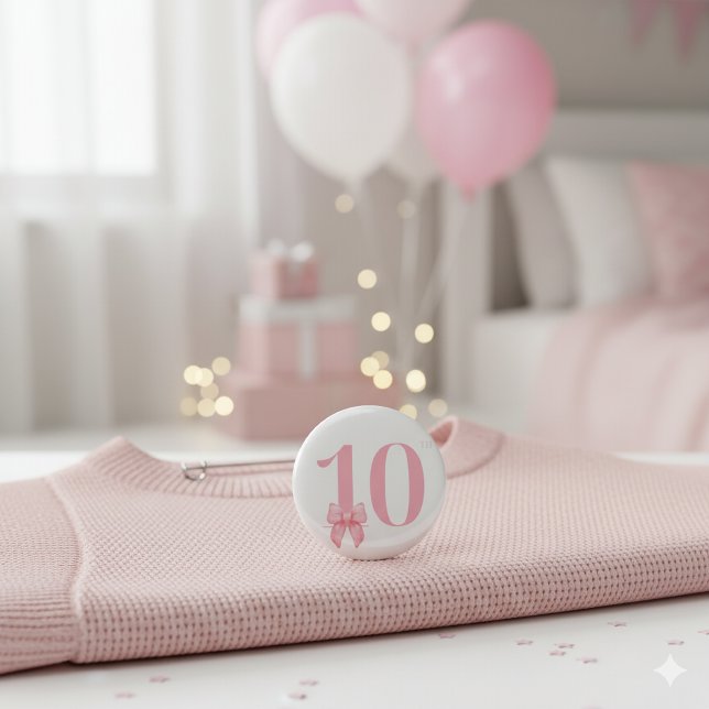 Macaron Rond 2,50 Cm 10e anniversaire Fille rose Bouton Bow (Créateur téléchargé)