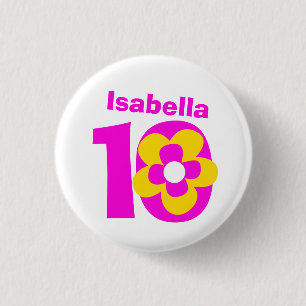 Macaron Rond 2,50 Cm 10e anniversaire filles bouton rose/badge